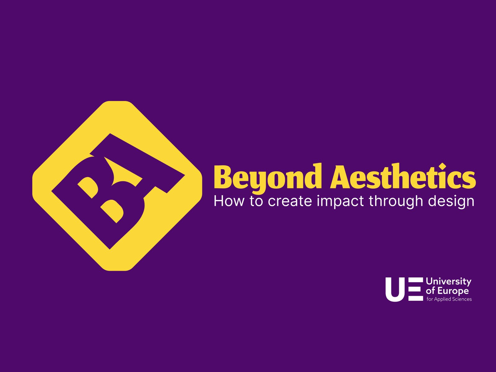 Beyond Aesthetics title slide: the yellow BA logo on purple
